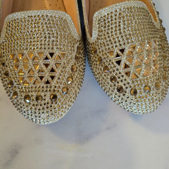 Gold Sequin Gems Slip On Flats - Picture 2 of 4